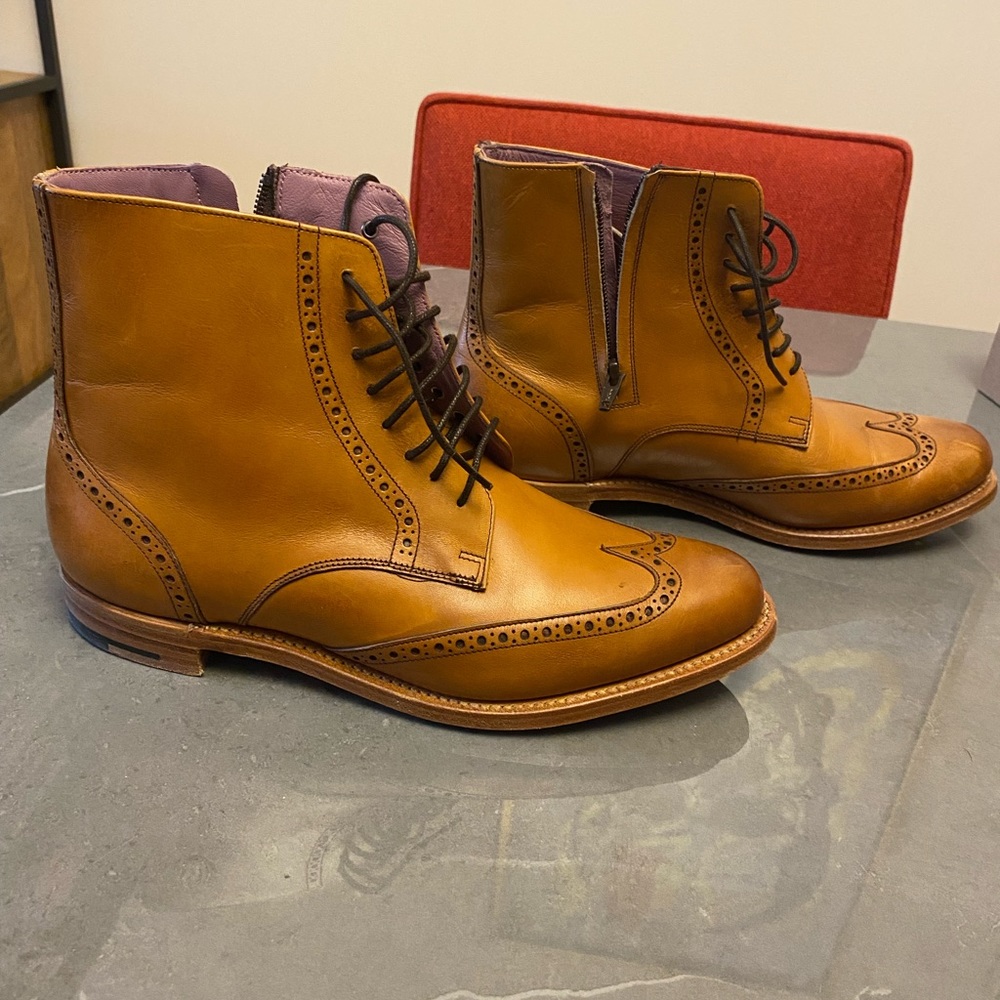 Barker English shoemaker since 1880. Classic women’s boots purchased in London.